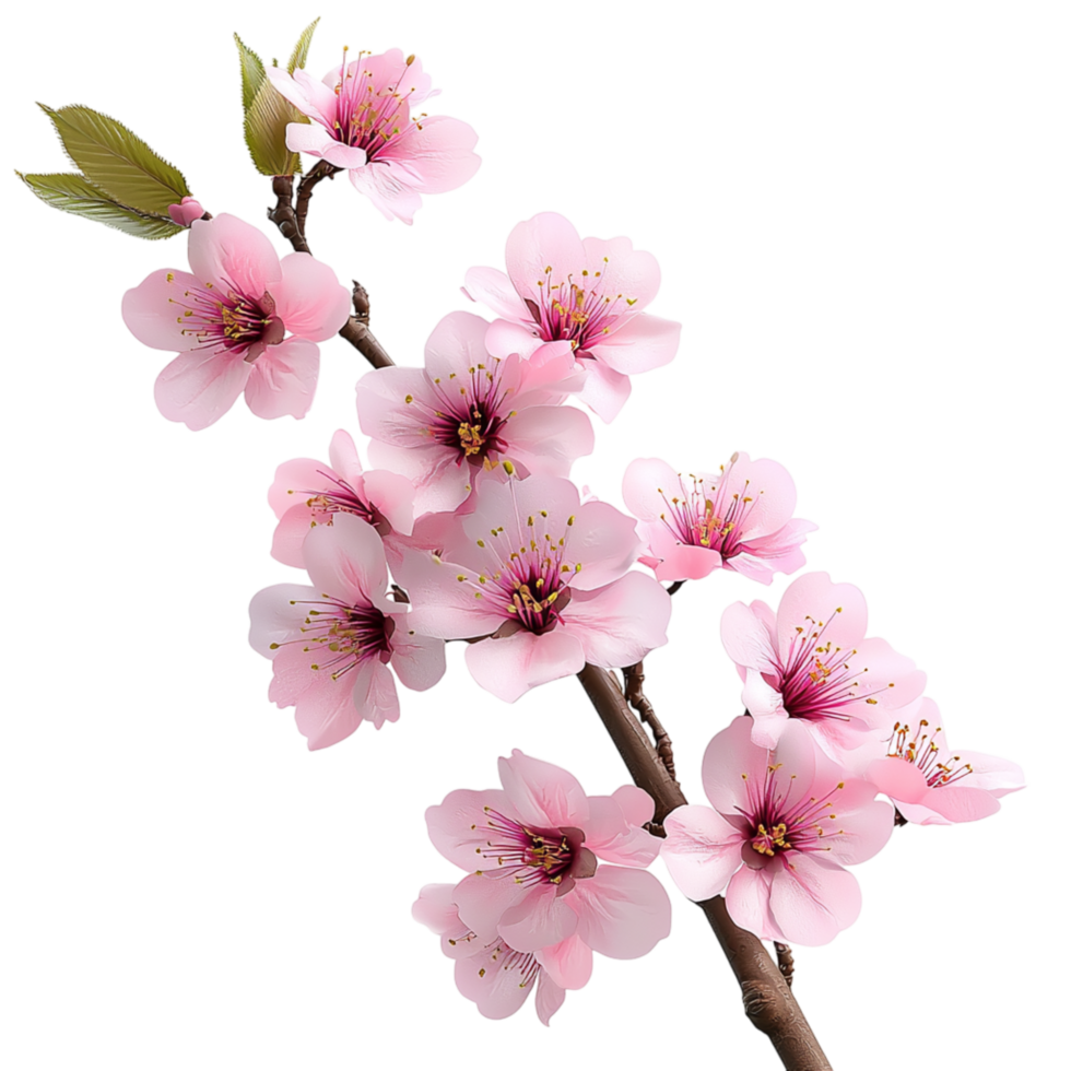 Soft pink cherry blossoms on a thin branch delicate petals png
