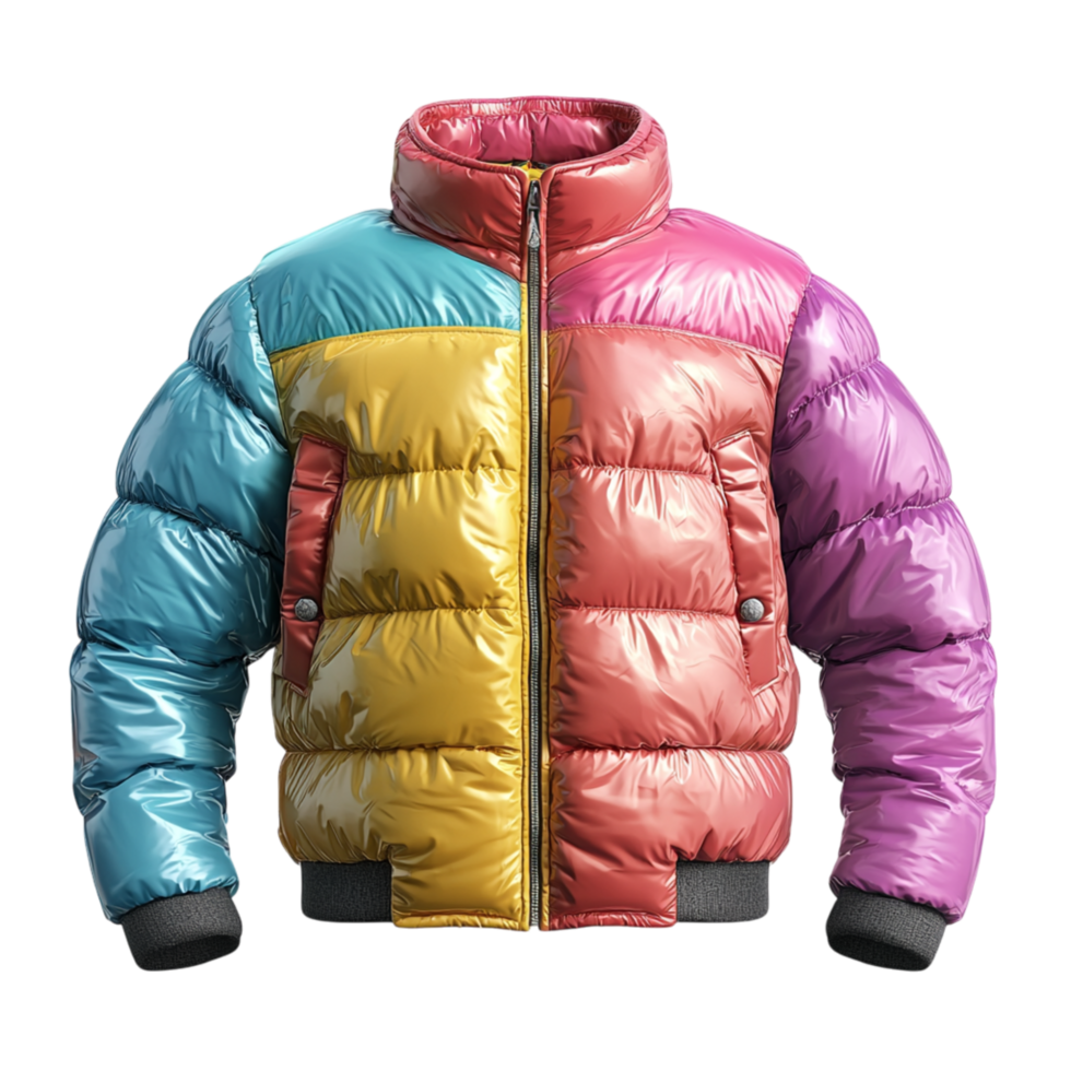 Trendy puffer jacket a stylish gradient of bright colors png