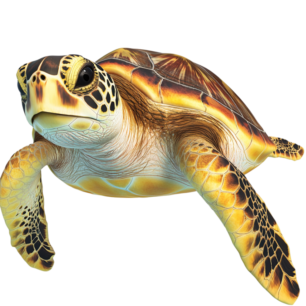 Graceful sea turtle swimming detailed shell patterns flippers png