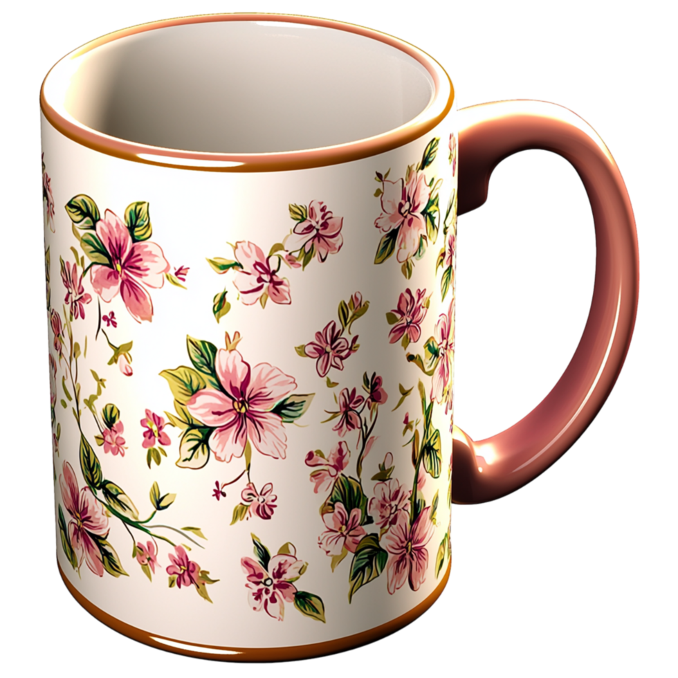 Elegant ceramic coffee mug a delicate floral design png