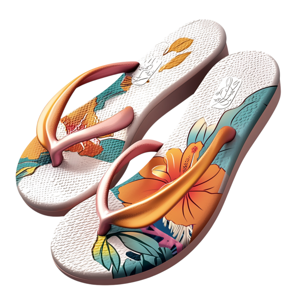 Stylish tropical flipflops a floral pattern on the soles png