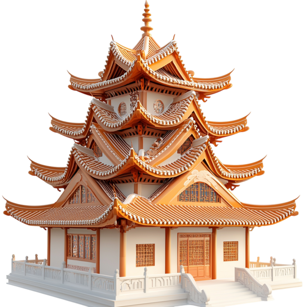Traditional multitiered Asian pagoda intricate wooden details png