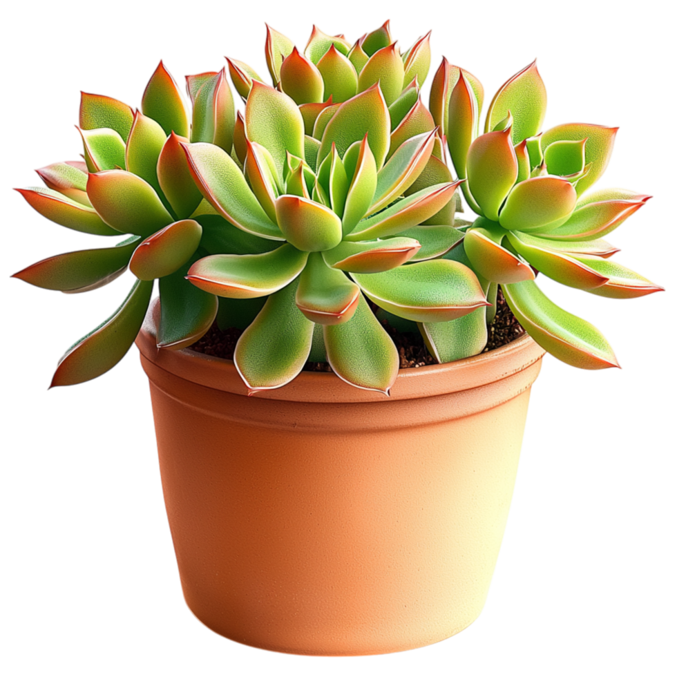 Lush green succulent plant in a simple terracotta pot png