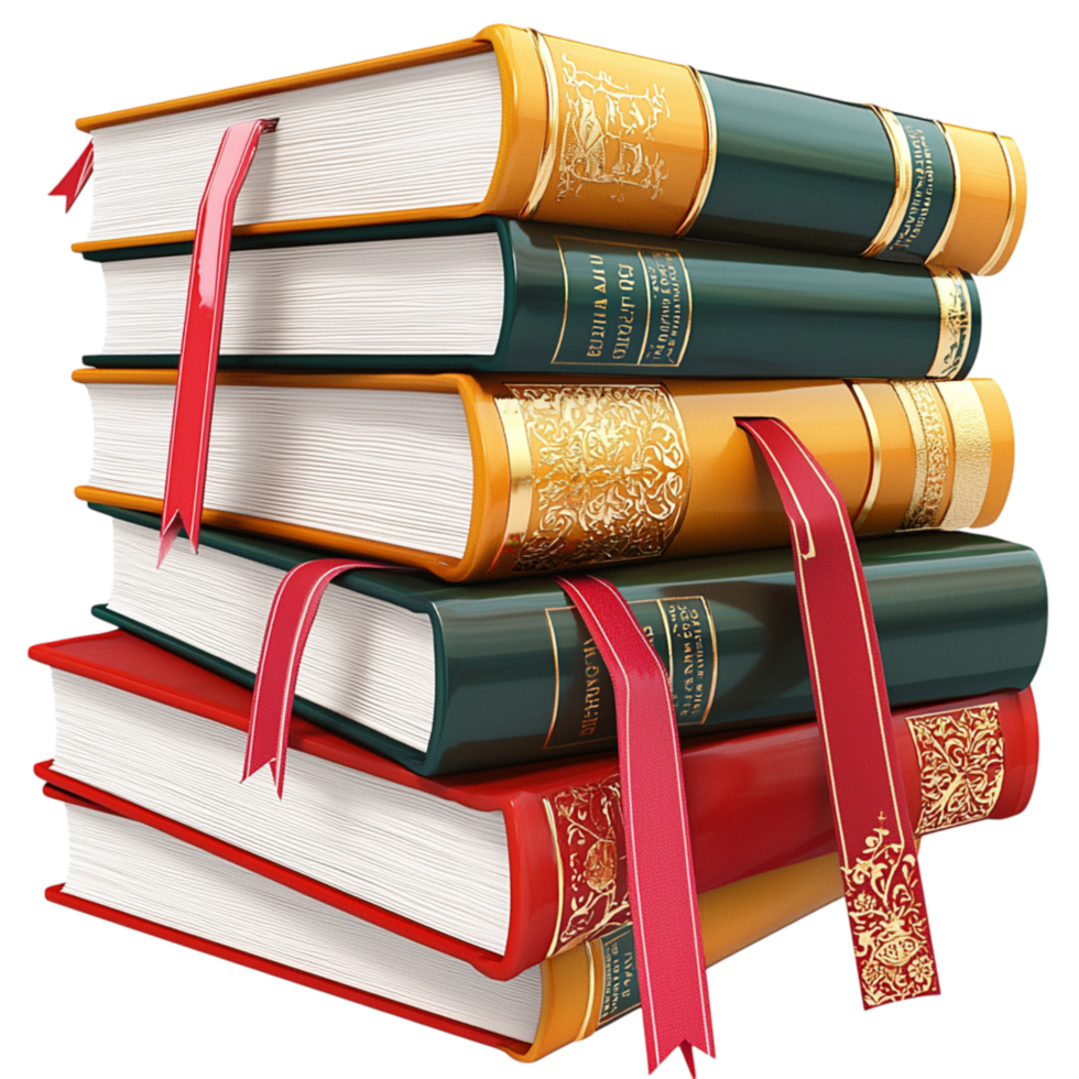 Pile of colorful stacked books tied together a bright red ribbon png