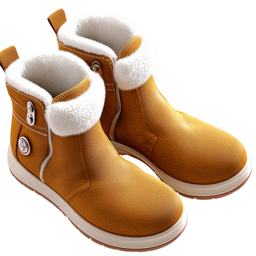 Cozy brown winter boots plush fur lining a sturdy sole png
