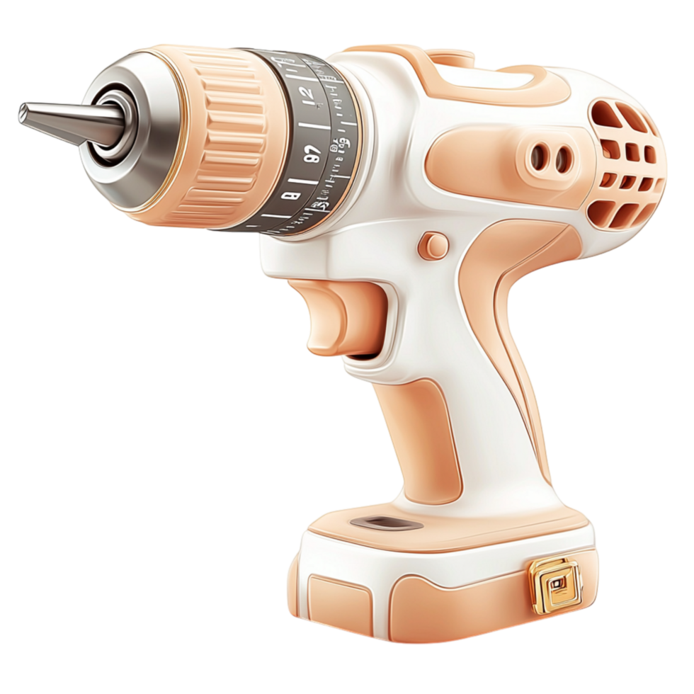 Powerful white cordless drill an orange button strong grip png