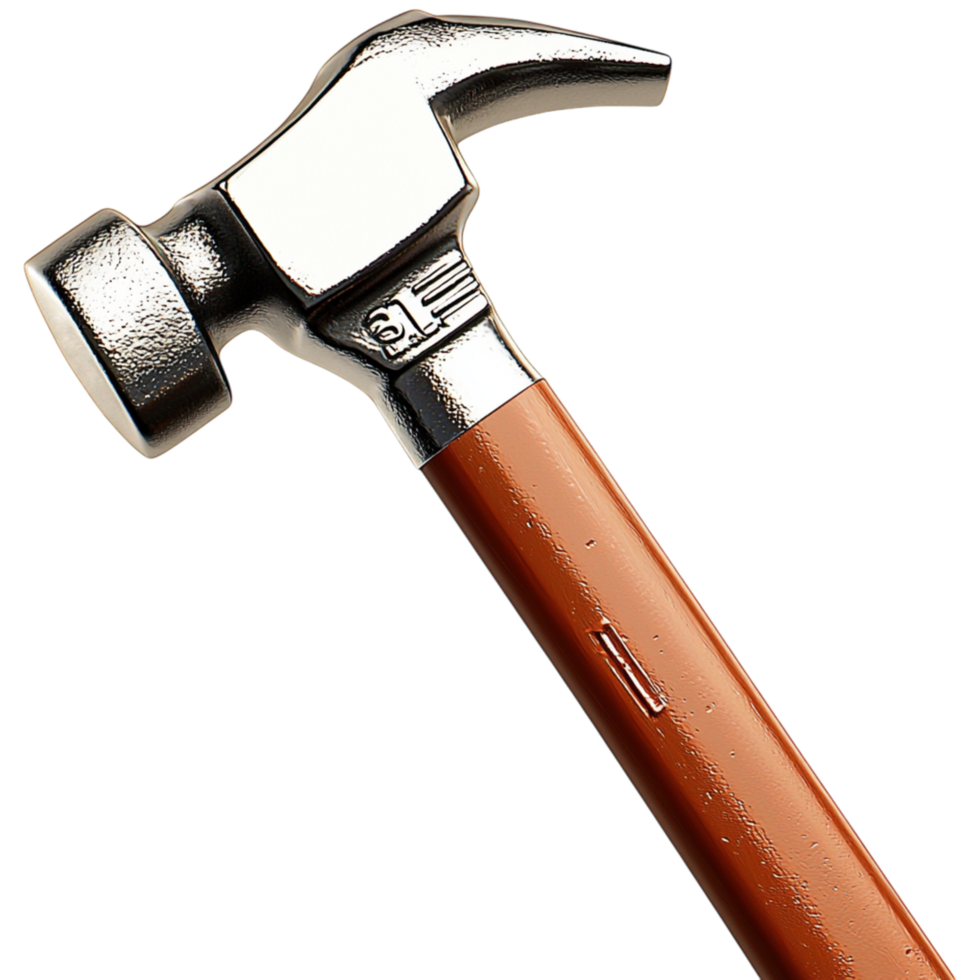Sturdy woodenhled hammer a shiny metallic head durable grip png