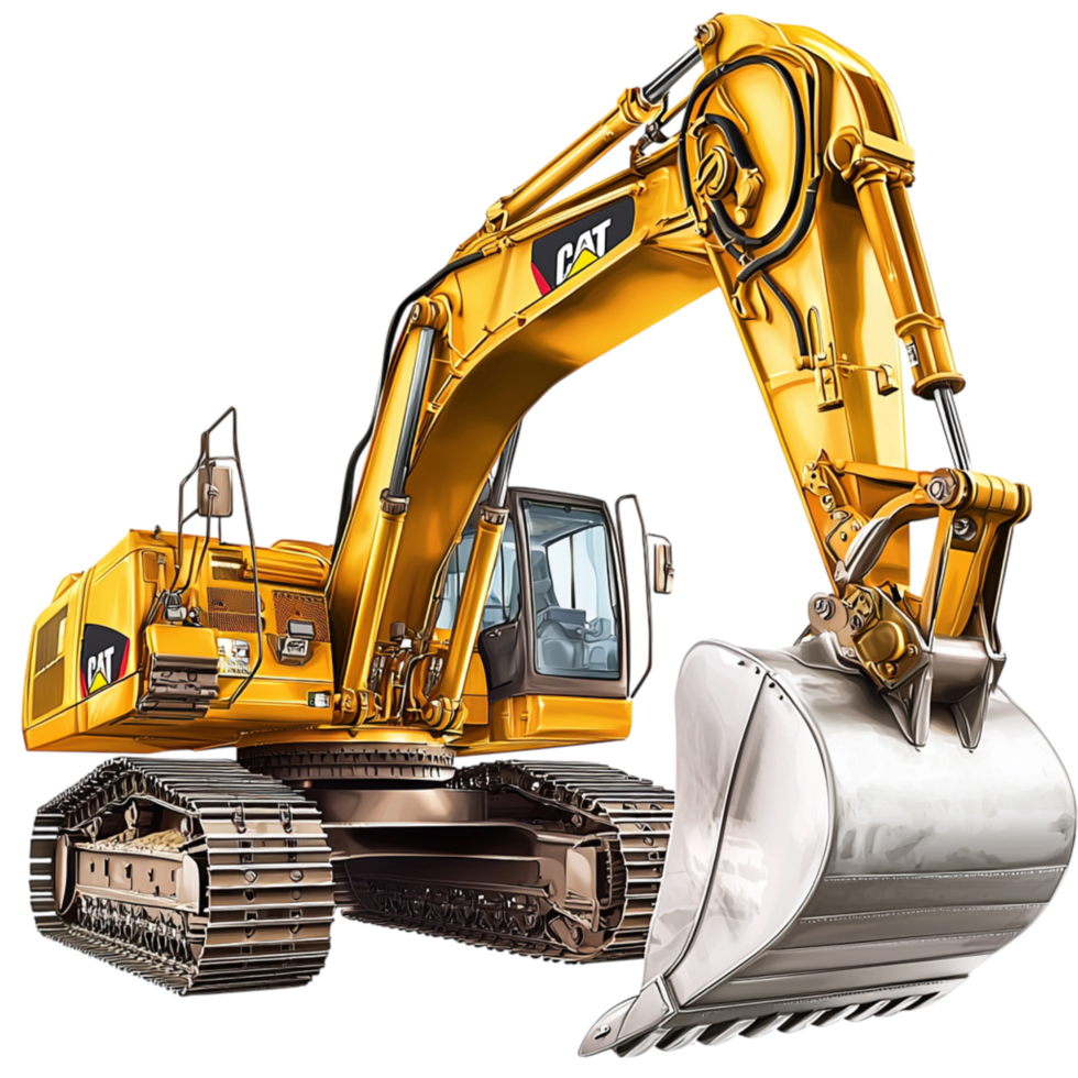 Large yellow excavator a powerful digging bucket sturdy tracks png