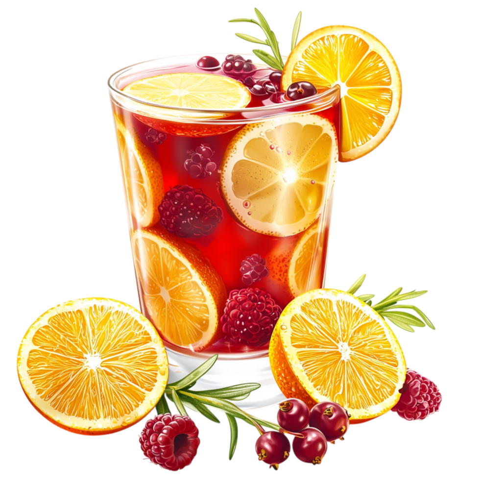 Refreshing citrus cocktail orange slices cranberries ice cubes png