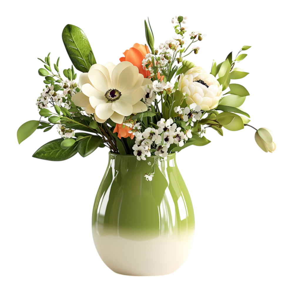 Beautiful floral arrangement in a green vase fresh white flowers png