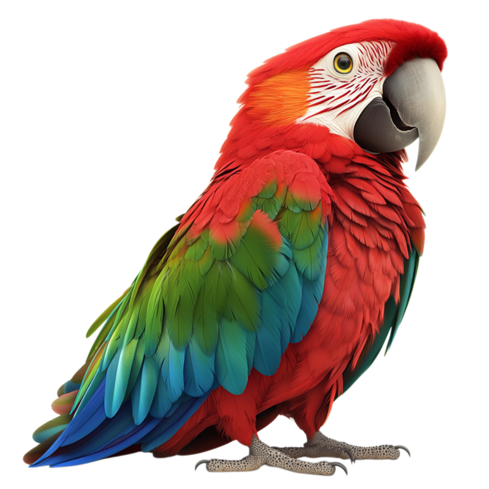 Colorful parrot perched bright red green blue feathers png