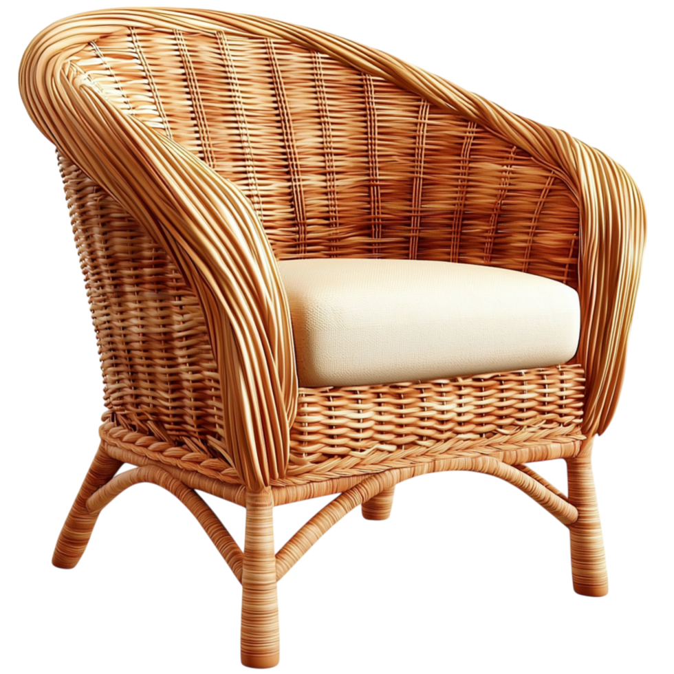 Elegant wicker chair a curved design a comfortable cushion png