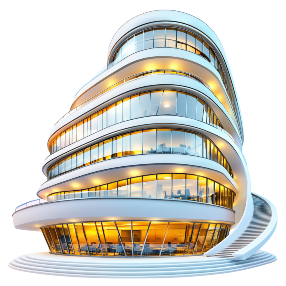 Modern curved glass building a futuristic design blue tint png