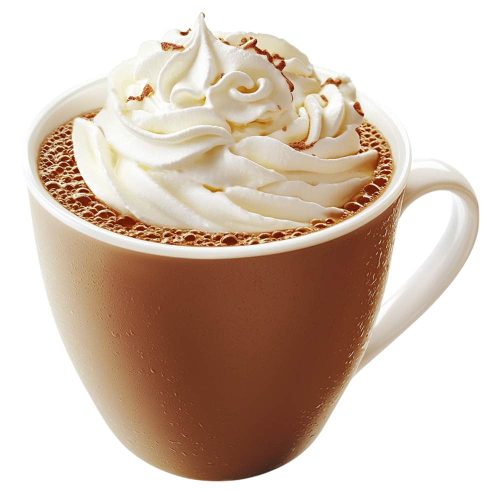 Hot chocolate in a ceramic mug creamy whipped topping delight png