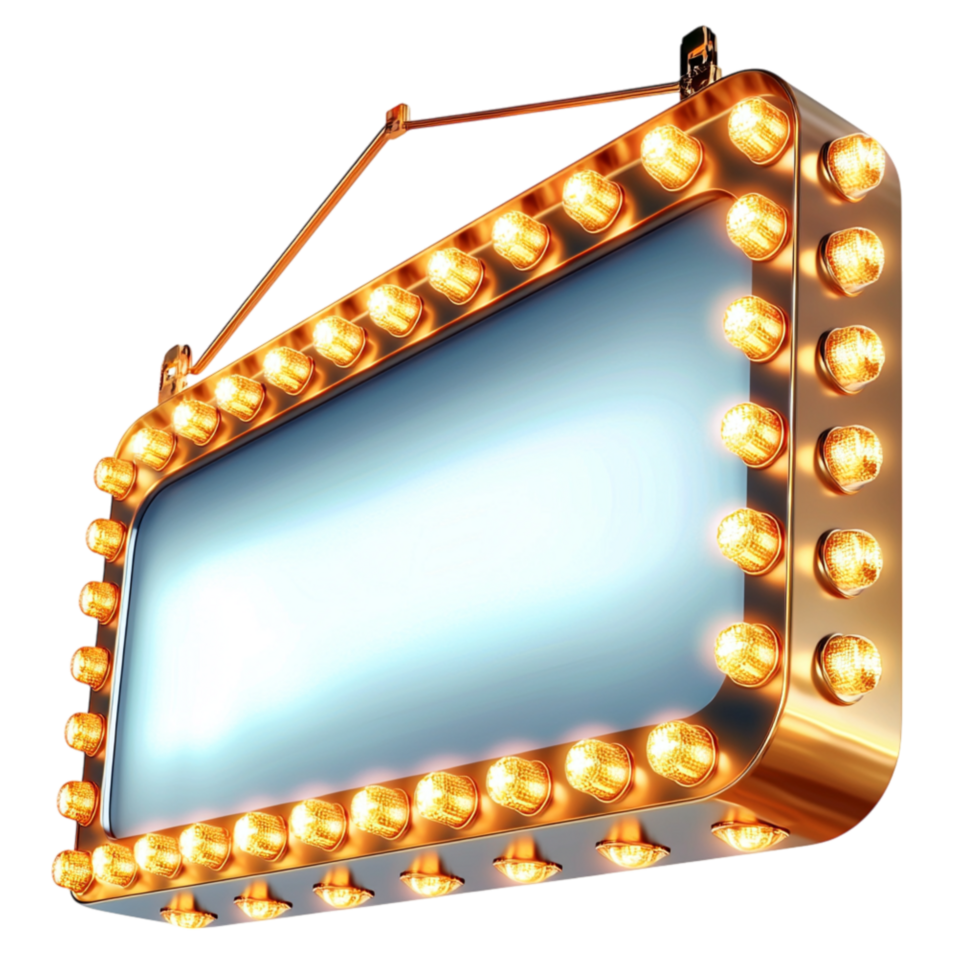 Vintage lightup theater sign a golden frame glowing bulbs png