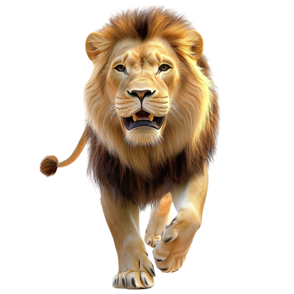 Majestic lion walking forward a confident powerful stance png