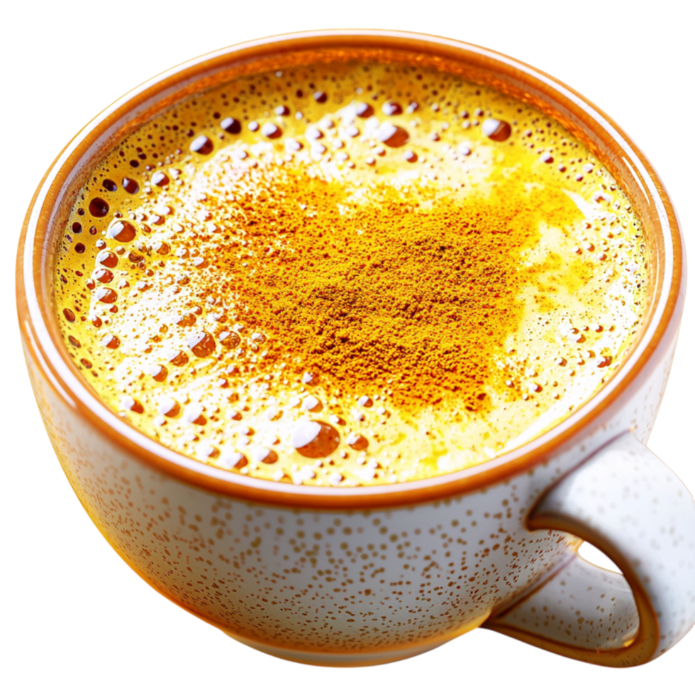 Delicious golden turmeric latte in a ceramic cup frothy milk png