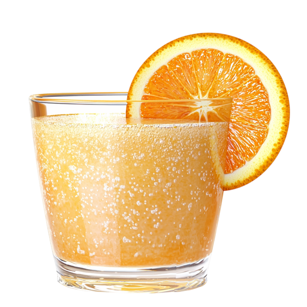 Refreshing orange juice in a clear glass a citrus slice png