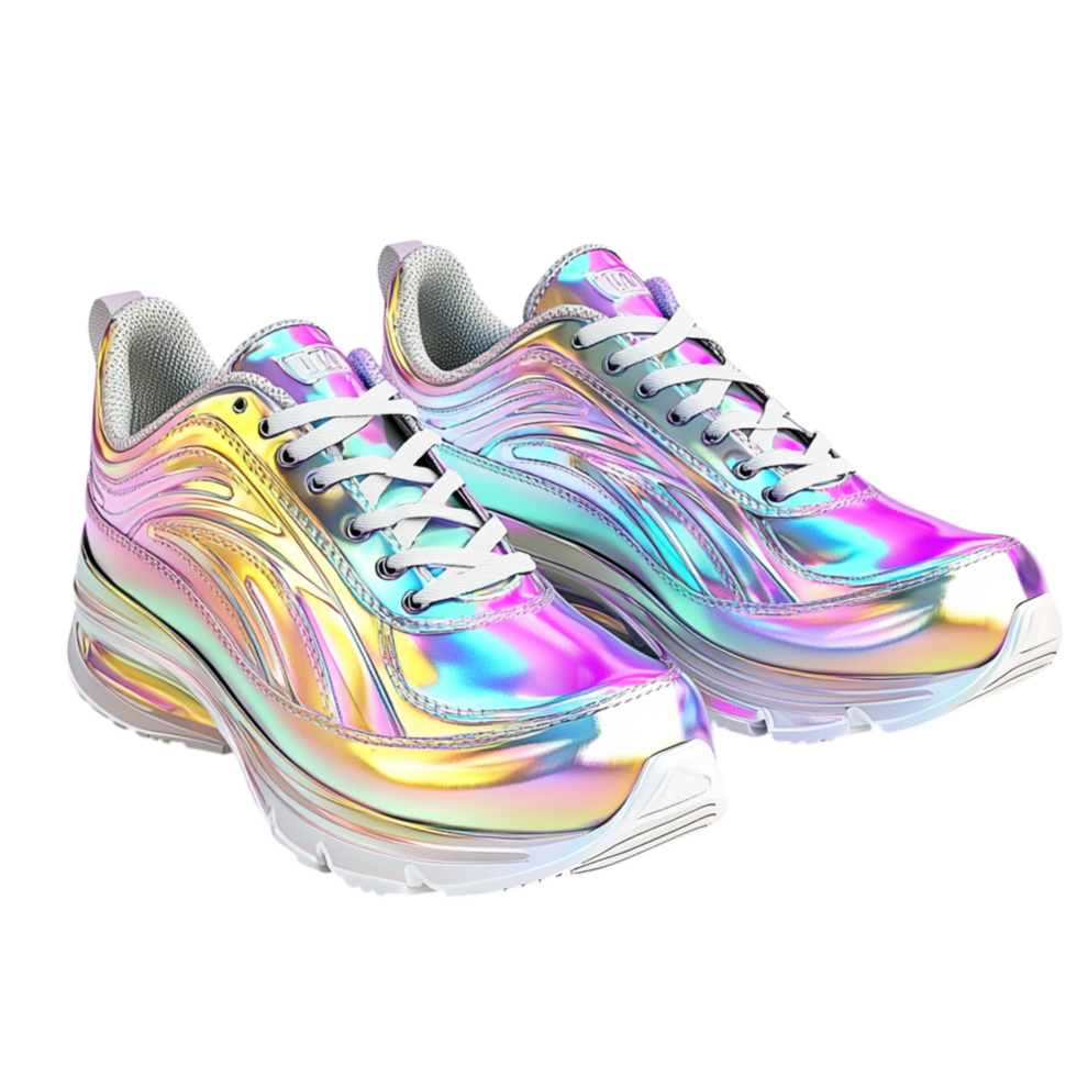 Stylish iridescent sneakers a holo effect comfortable soles png