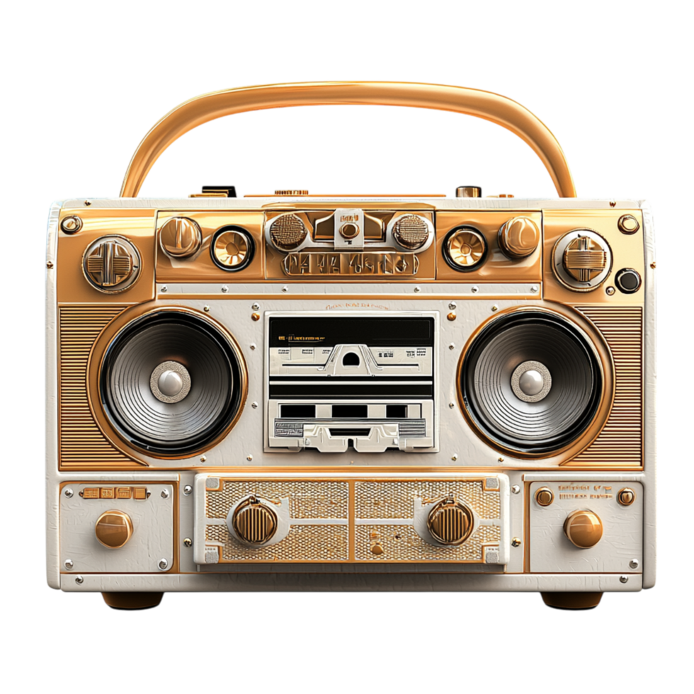 Retro golden boombox large speakers a cassette player in the center png