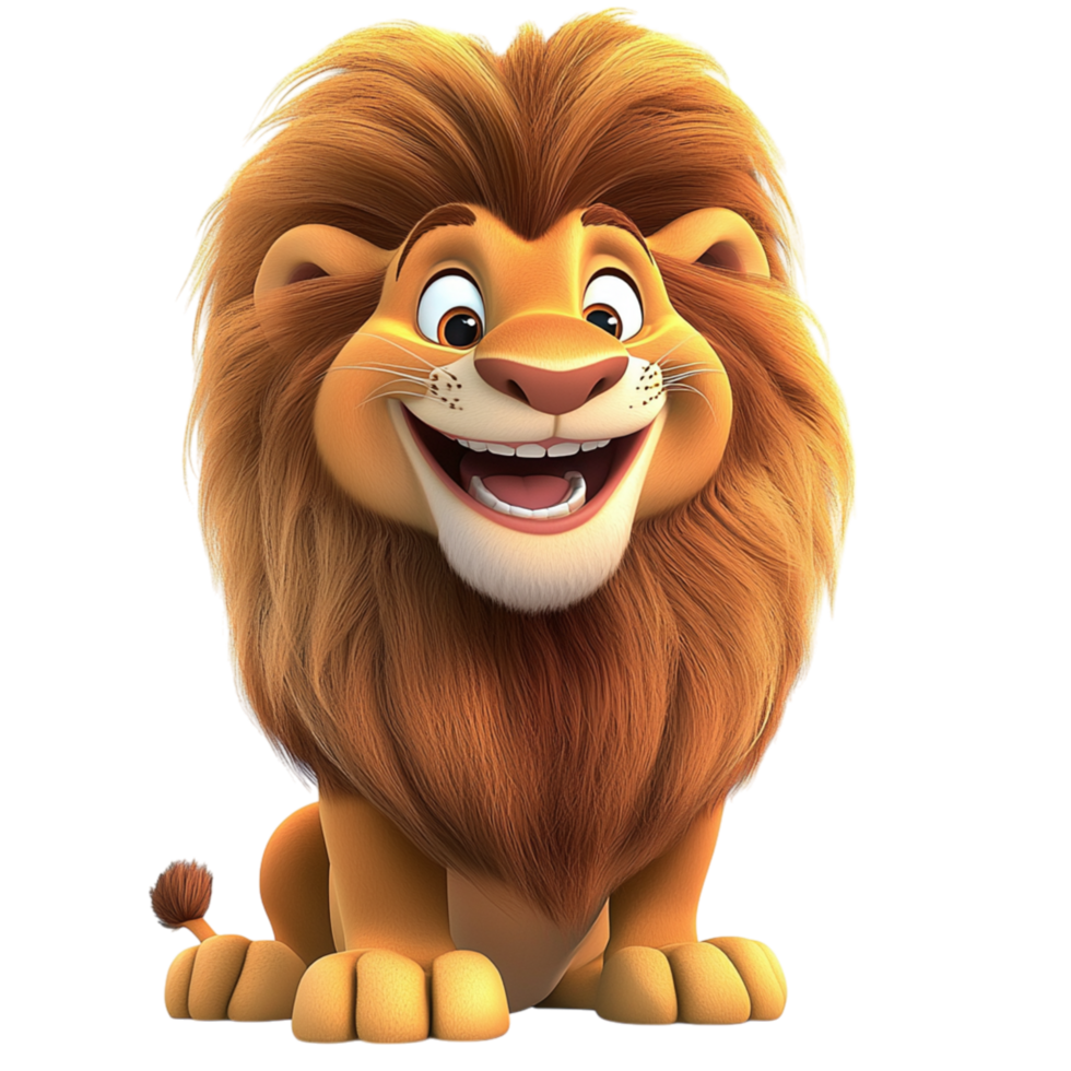 Happy smiling lion a thick golden mane a joyful expression png