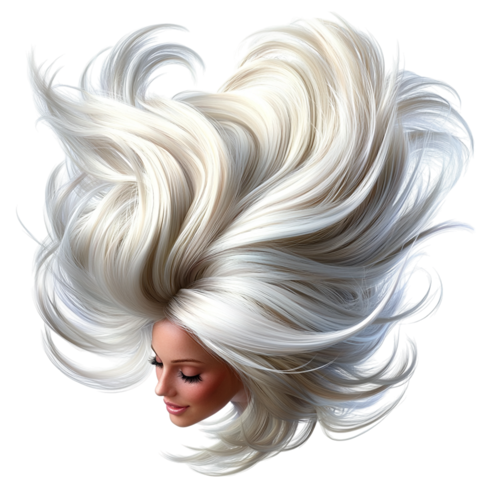 Stylish silverhaired woman a fierce expression voluminous flowing hair png