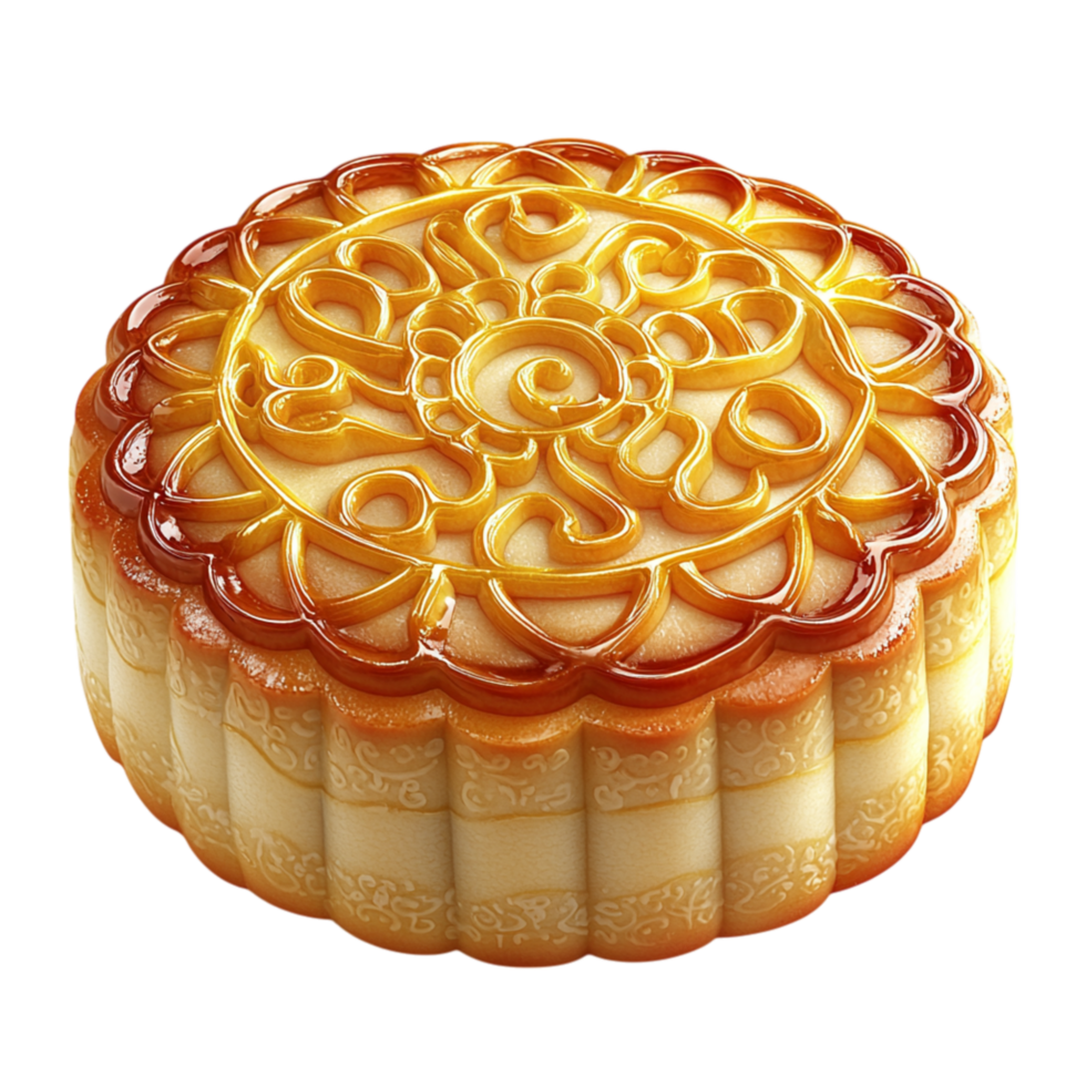 Delicious golden mooncake intricate patterns a soft filling inside png