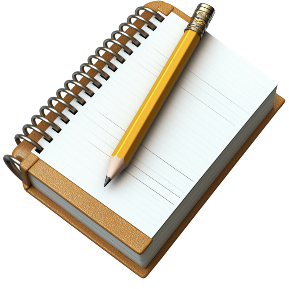 Open spiral notebook a golden pen resting on the blank white pages png