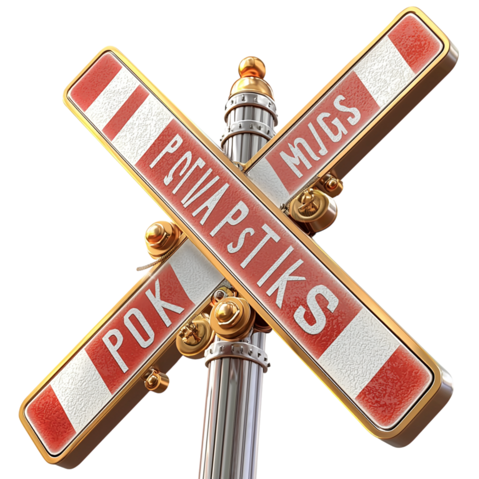 Classic railroad crossing sign wooden beams bold red warning letters png