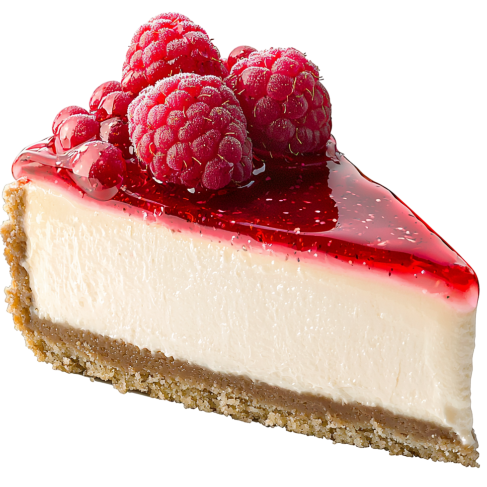 Delicious raspberry cheesecake slice resting on a golden crust delivers a rich, creamy, utterly indulgent sweet treat for dessert lovers. png