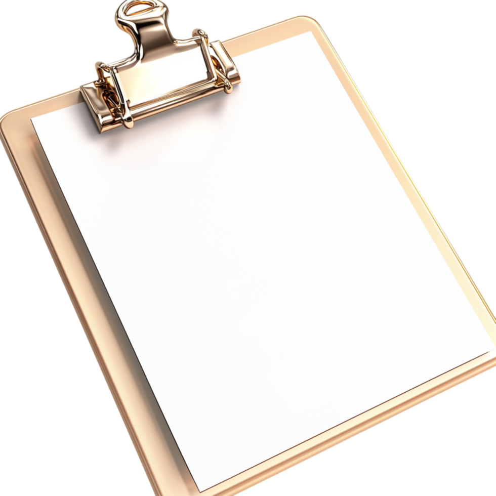 Stylish clipboard featuring a golden frame represents organization, productivity, the functionality of elegant office accessories. png