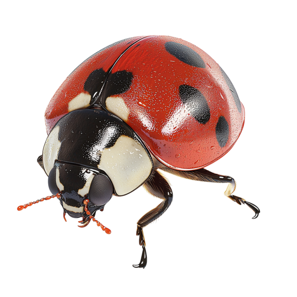 Bright red ladybug black spots represents good luck, natural beauty, the small wonders found in everyday life. png