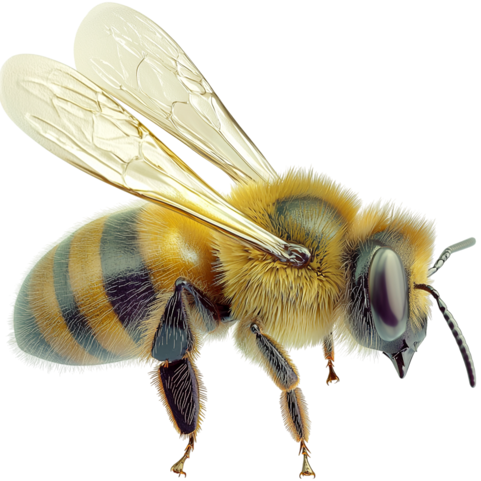 Closeup of a honeybee in action represents hard work, pollination, the essential role of bees in ecological balance. png
