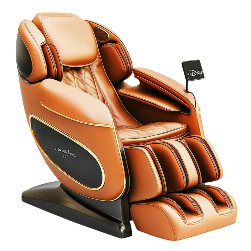 Advanced massage chair featuring elegant gold white design ensures relaxation, wellness benefits, cuttingedge technology for ultimate comfort. png