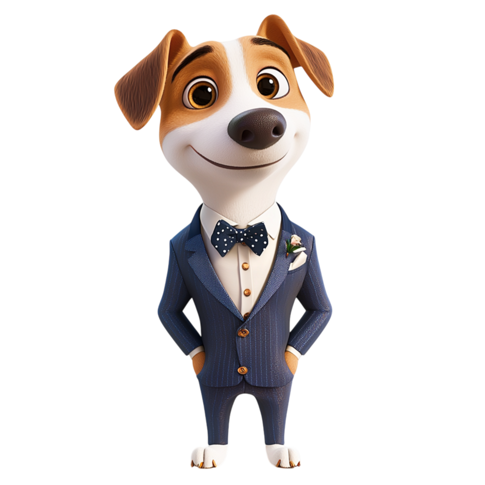 Charming dog dressed in a classy tuxedo a neatly tied bowtie, exuding elegance charisma. png