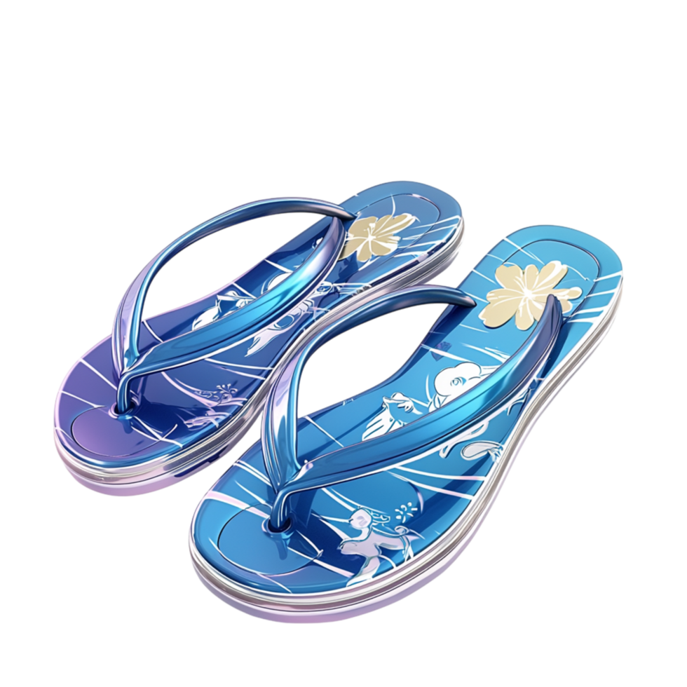 Bright orange flipflops featuring a tropical leaf print beautifully designed on the soft comfortable straps. png