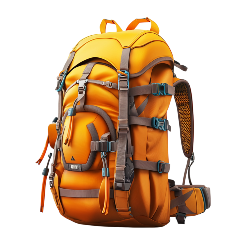 Trendy yellow backpack featuring multiple pockets a sleek modern design, perfect for travel convenience. png