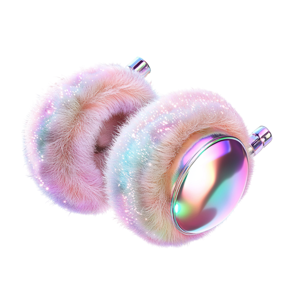 Soft fluffy earmuffs featuring a plush gradient pinktoblue design, ensuring warmth, comfort, a playful fashionable look. png