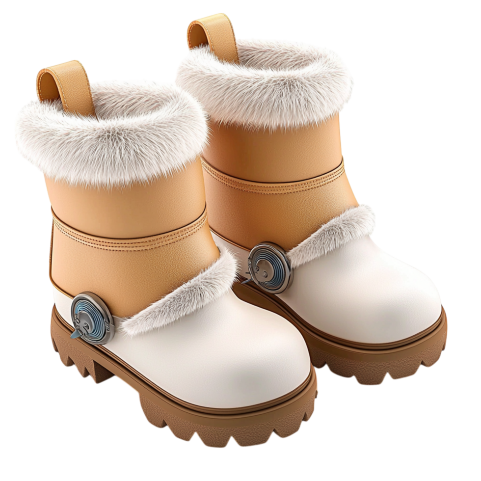 Warm winter boots lined soft fur, crafted from durable leather material, offering insulation weatherresistant protection. png
