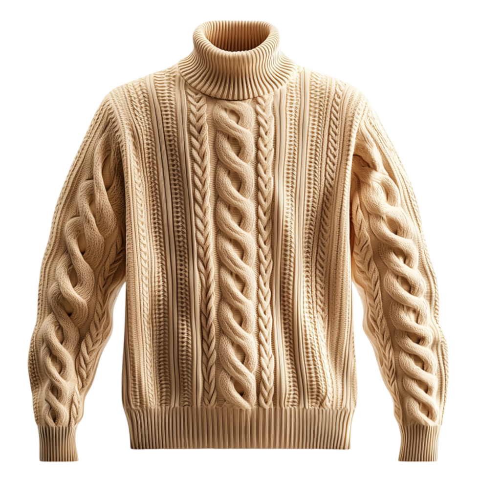 Cozy brown knitted sweater an intricately woven pattern a soft warm texture, perfect for chilly winter days. png