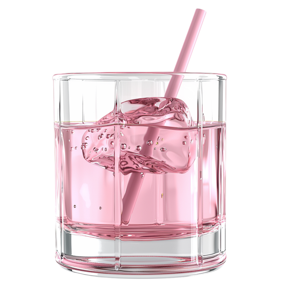 Fresh pink lemonade in a glass a straw delicate bubbles, delivering a sweet tangy refreshment. png
