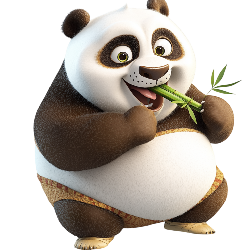 Cute black white pa holding a green bamboo stalk, happily munching in its natural playful habitat. png