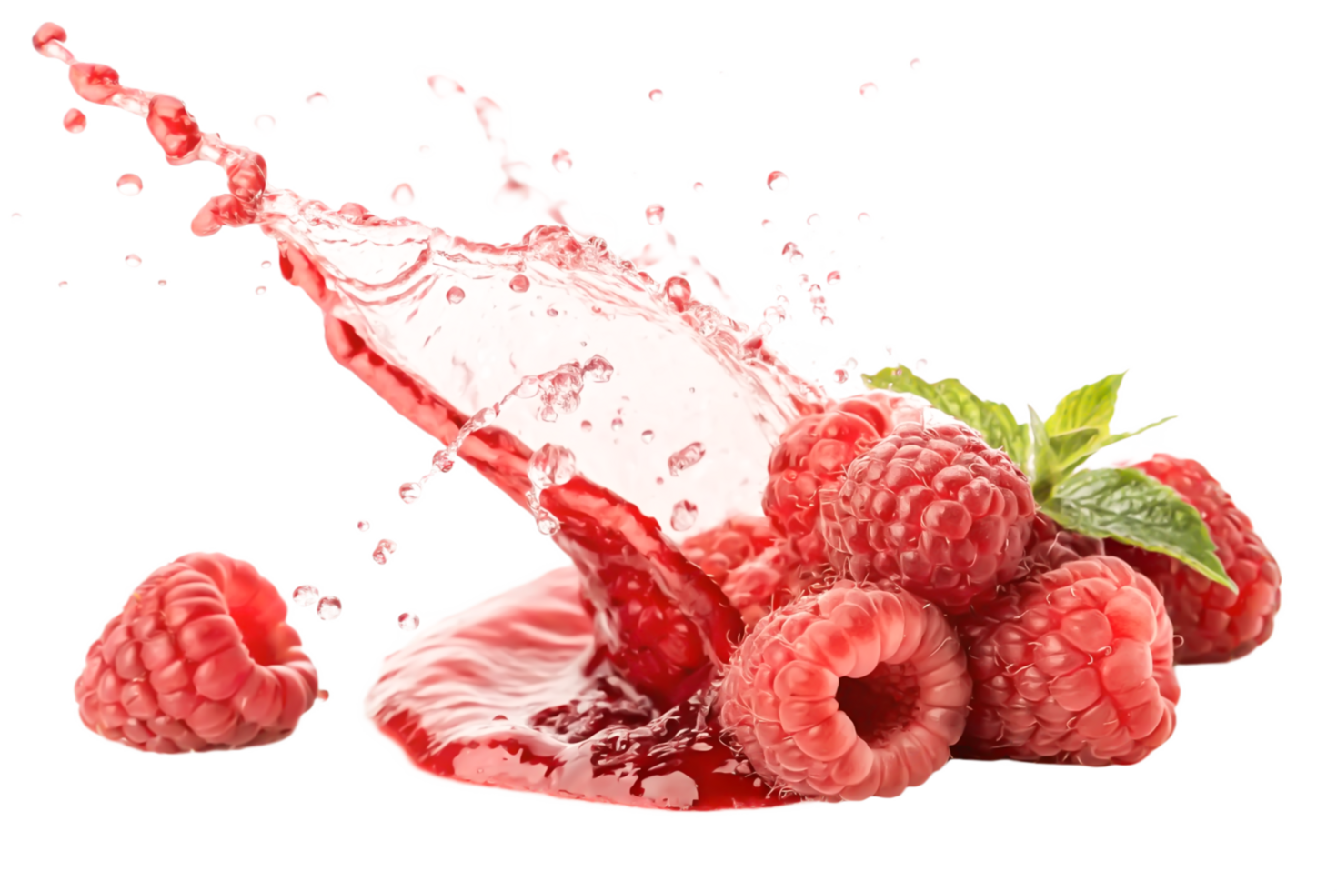 Juicy Raspberries Splashing in Red Juice Fresh Fruit Photography png