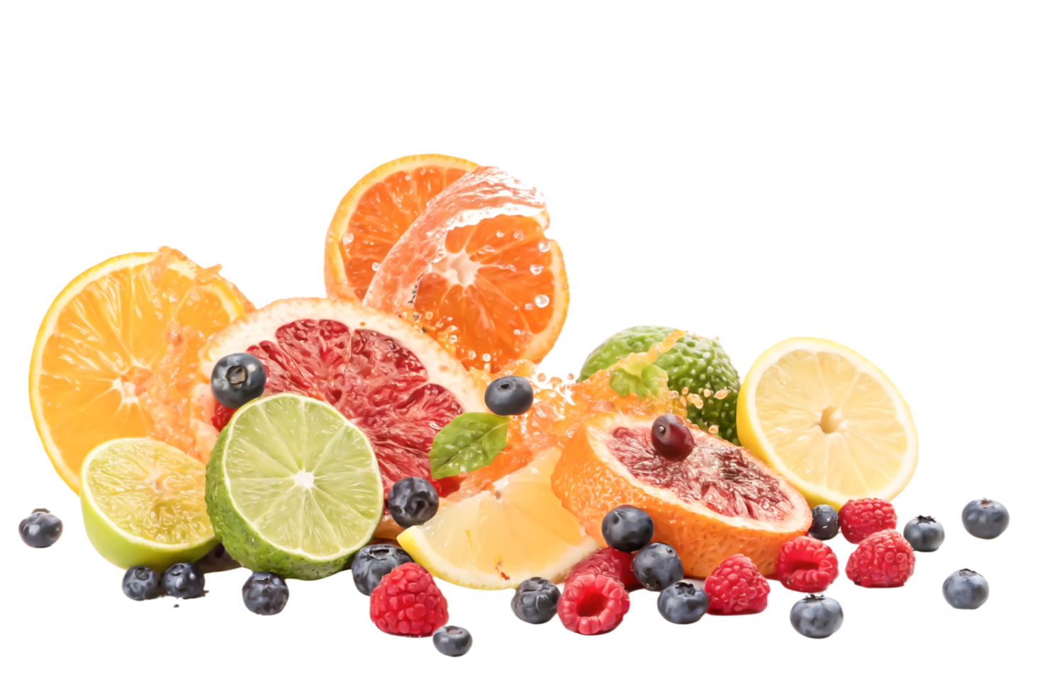 Fresh Citrus Fruit and Berries Splash Vibrant Summer Food Photography png