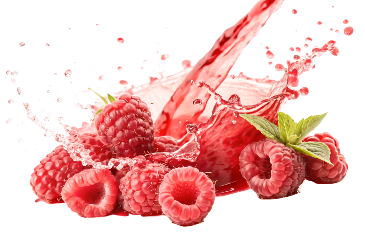 Fresh Raspberries Splashing in Juice Juicy Summer Fruit Image png