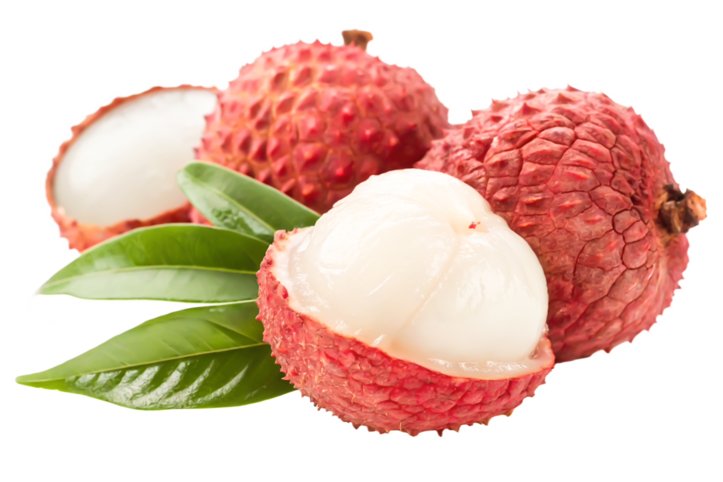 Fresh Lychees with Green Leaves High-Resolution Close-Up Fruit Photography png