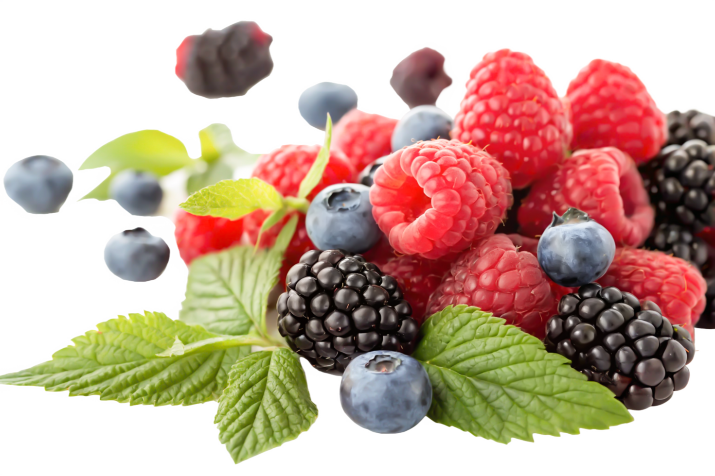 Fresh Raspberries, Blackberries, and Blueberries with Mint Leaves png