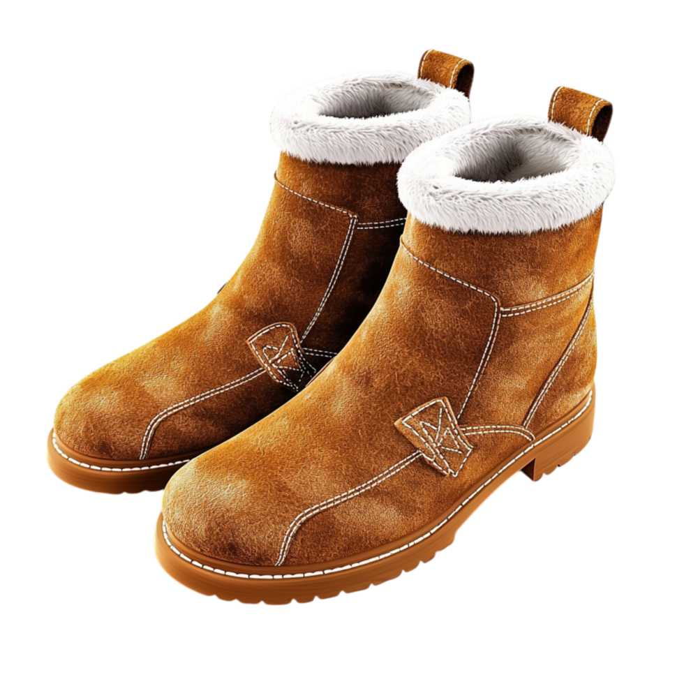 Worn brown leather boots showcasing a rugged design sturdy thick soles, built for adventure durability. png