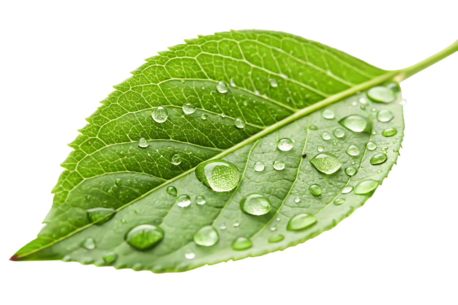 Vibrant Green Leaf with Dew Drops Close-up Nature Photography png