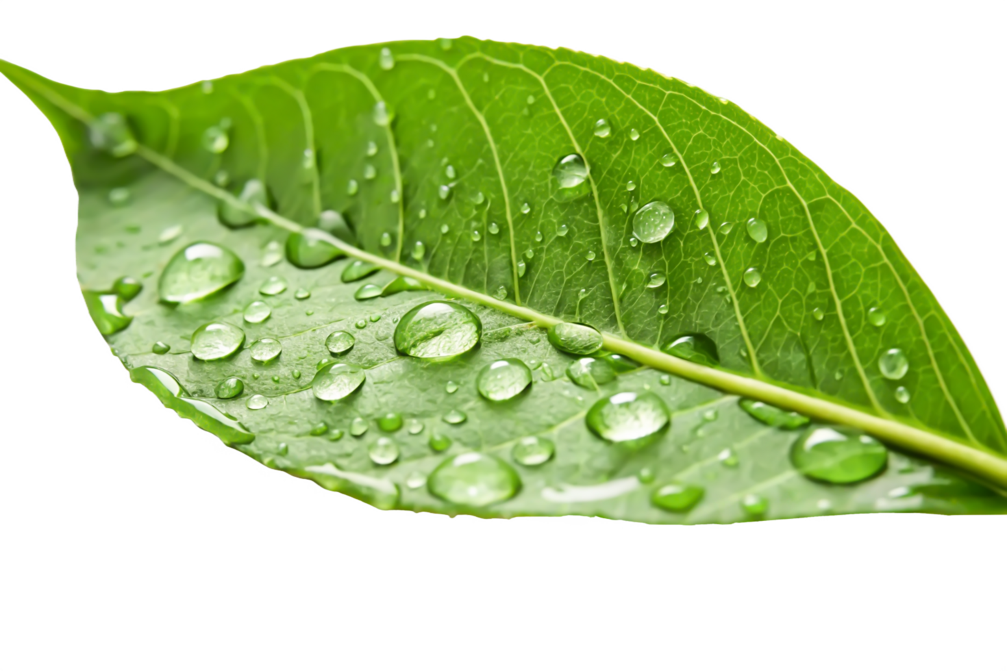 Vibrant Green Leaf with Dew Drops Nature Macro Photography for Eco Designs png